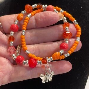 ✔️✔️ Orange Glass Beaded Stretch Bracelet Set